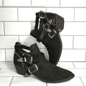DOLCE VITA Size 10 Black Suede Silver Spur/Triple Buckle Ankle Bootie; Preloved